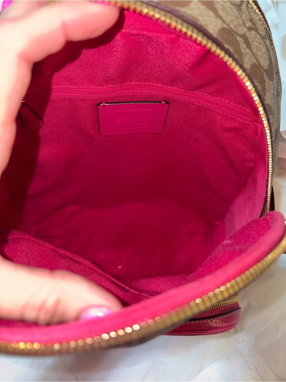 HTF NWOT Coach C8522 Court Medium Signature Leather Khaki Bold Pink Backpack